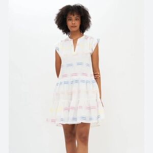 Oliphant White with Colorful Embroidery V-Neck Dress - Size M